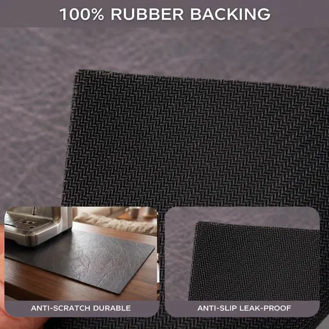 Alt view image 3 of 7 - Coffee Mat, Dish Drying Mat, Leather-Grain, Grey, 12x19 in