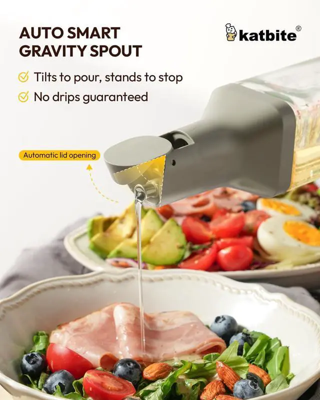 Alt view image 3 of 7 - 16oz Glass Olive Oil Dispenser Bottle for Kitchen Cooking - Leakproof Kitchen Essential with Precise Pouring Spout for Salad, Air Fryer, BBQ, Non-Stick Pans, Easy Refill and Use, Light Grey