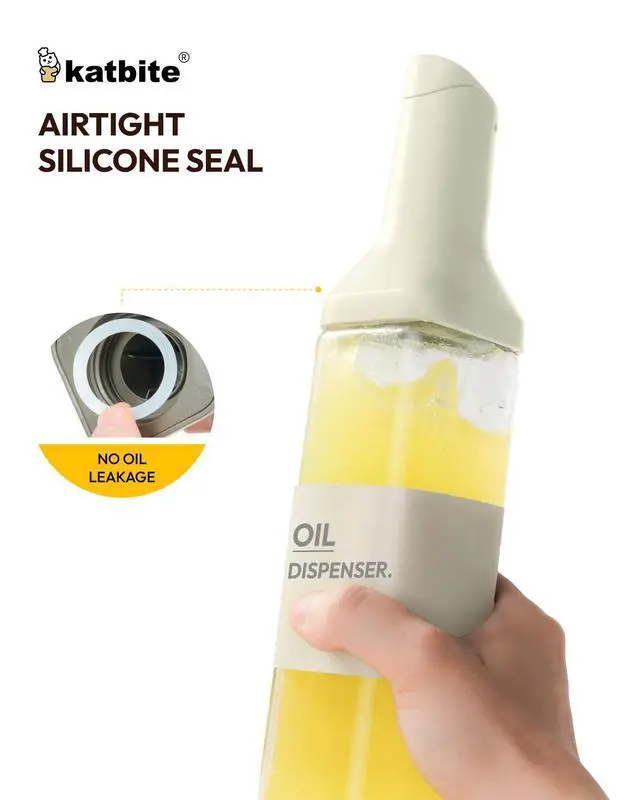Alt view image 7 of 7 - 16oz Glass Olive Oil Dispenser Bottle for Kitchen Cooking - Leakproof Kitchen Essential with Precise Pouring Spout for Salad, Air Fryer, BBQ, Non-Stick Pans, Easy Refill and Use, Light Grey