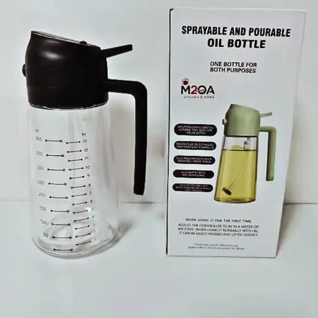Alt view image 2 of 4 - Green, 16oz/470ml, Premium BPA-Free Oil Dispenser Bottle for Cooking, Scales to keep track of measure, Salad, BBQ (Black)