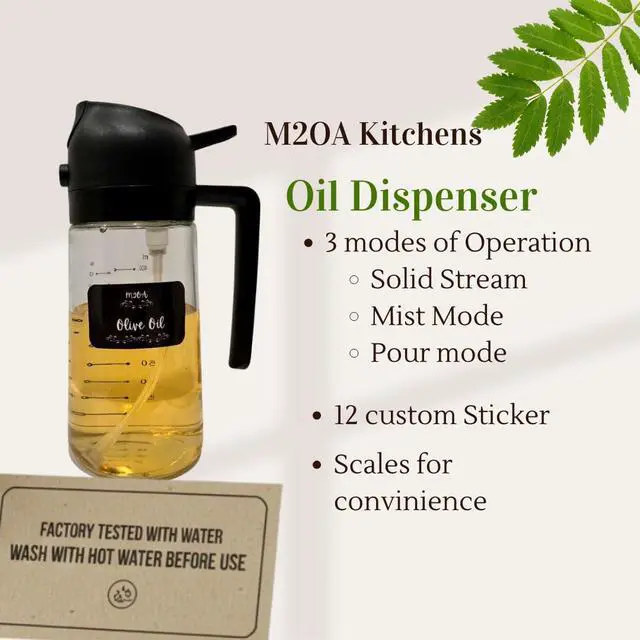 Alt view image 3 of 4 - Green, 16oz/470ml, Premium BPA-Free Oil Dispenser Bottle for Cooking, Scales to keep track of measure, Salad, BBQ (Black)