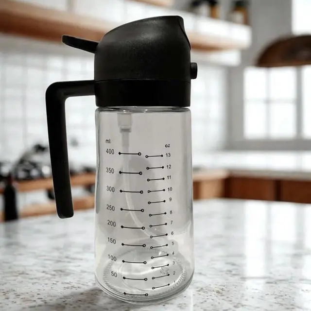 Alt view image 4 of 4 - Green, 16oz/470ml, Premium BPA-Free Oil Dispenser Bottle for Cooking, Scales to keep track of measure, Salad, BBQ (Black)