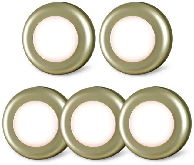 Main image of 5 Pack 2.8 Push Tap Lights, Stick on Touch Puck Lights AAA Battery Operated, LED Sticky Button Lamps for Classroom, Kitchen, Under Cabinet, Closet (Golden, Warm White)