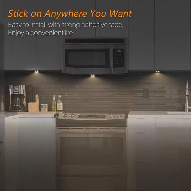 Alt view image 3 of 7 - 5 Pack 2.8 Push Tap Lights, Stick on Touch Puck Lights AAA Battery Operated, LED Sticky Button Lamps for Classroom, Kitchen, Under Cabinet, Closet (Golden, Warm White)