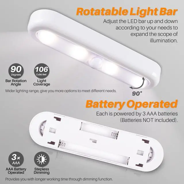 Alt view image 4 of 7 - 3 Pack 7 Dimmable Push Tap Lights, Stick on LED Touch Lights AAA Battery Operated for Kitchen, Closet, Under Cabinet, 3 Color Modes