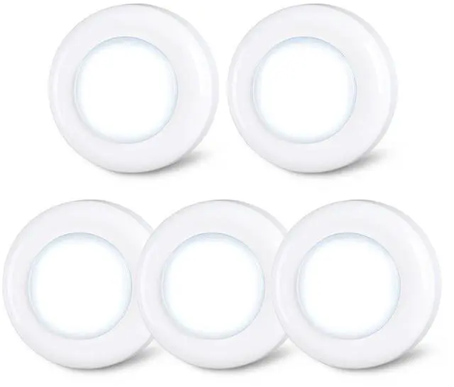 Main image of Push Tap Light, 2.8 Mini Night Touch LED Puck Lamp, Portable Under Cabinet Lighting AAA Battery Operated Powered, DIY Stick On Lights for Closet, Counter, Kitchen, Cool White, 5 Pack
