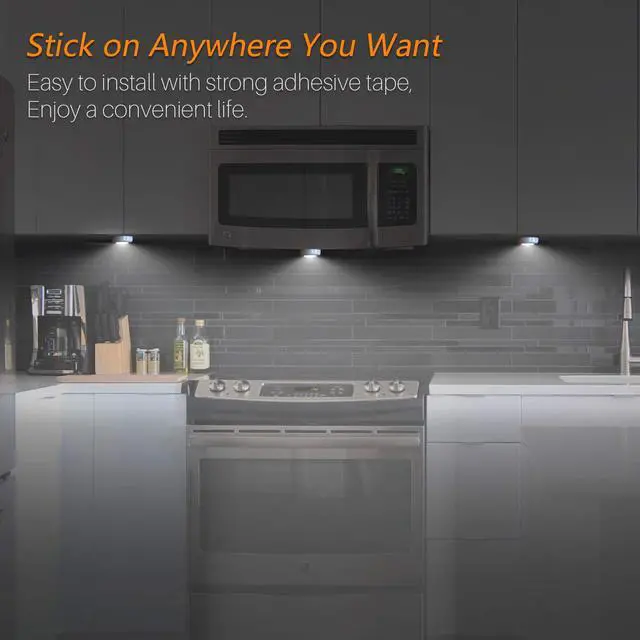 Alt view image 4 of 7 - Push Tap Light, 2.8 Mini Night Touch LED Puck Lamp, Portable Under Cabinet Lighting AAA Battery Operated Powered, DIY Stick On Lights for Closet, Counter, Kitchen, Cool White, 5 Pack