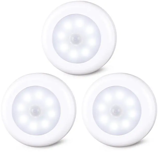 Main image of 3 Pack 3.1 Motion Sensor Lights Indoor AA Battery Operated, Stick on LED Puck Light for Closet, Stairs, Under Cabinet, Kitchen, Cool White