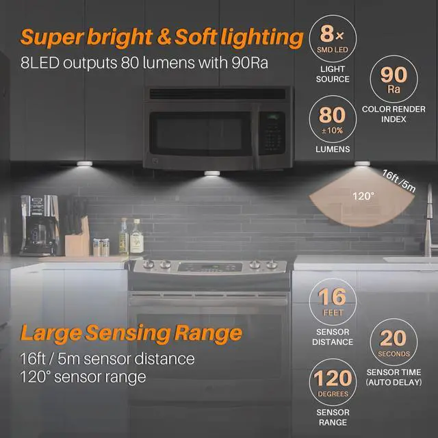 Alt view image 3 of 7 - 3 Pack 3.1 Motion Sensor Lights Indoor AA Battery Operated, Stick on LED Puck Light for Closet, Stairs, Under Cabinet, Kitchen, Cool White