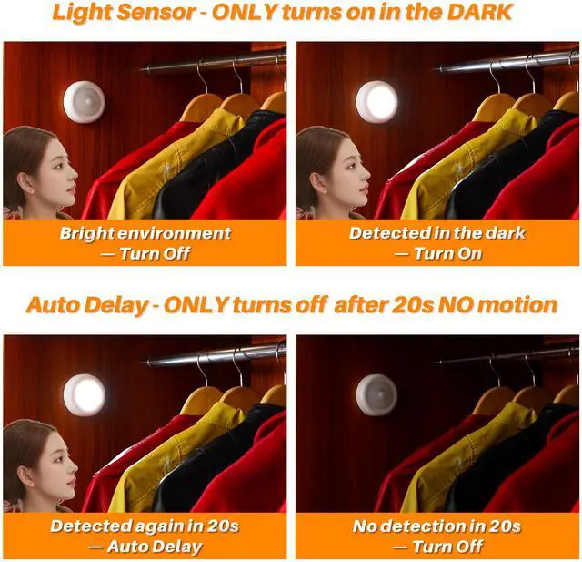 Alt view image 4 of 7 - 3 Pack 3.1 Motion Sensor Lights Indoor AA Battery Operated, Stick on LED Puck Light for Closet, Stairs, Under Cabinet, Kitchen, Cool White
