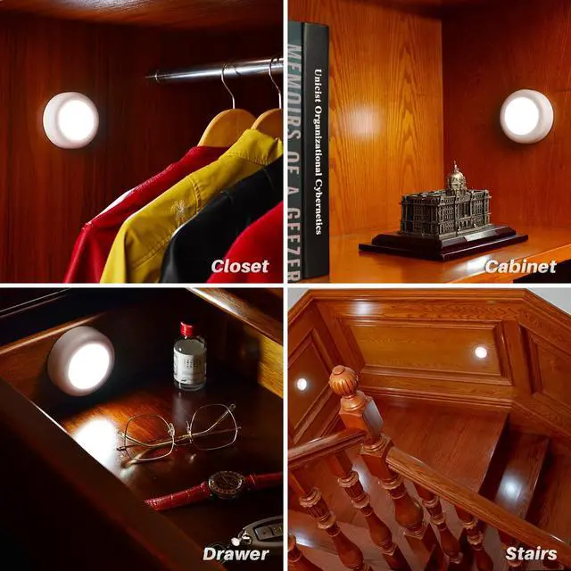 Alt view image 7 of 7 - 3 Pack 3.1 Motion Sensor Lights Indoor AA Battery Operated, Stick on LED Puck Light for Closet, Stairs, Under Cabinet, Kitchen, Cool White