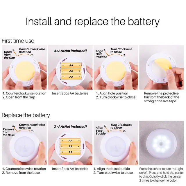 Alt view image 6 of 7 - 3 Pack 3.1 Motion Sensor Lights Indoor AA Battery Operated, Stick on LED Puck Light for Closet, Stairs, Under Cabinet, Kitchen, Cool White