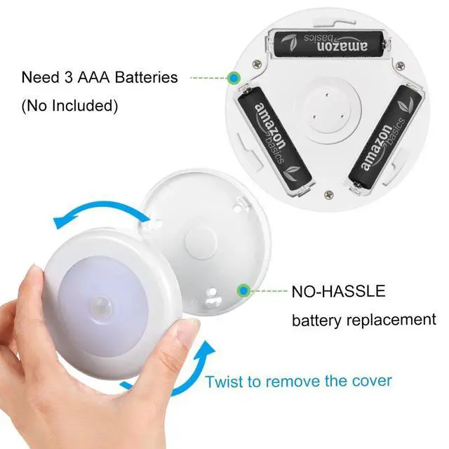 Alt view image 5 of 7 - Upgraded 3.15 Motion Sensor Light Indoor, Cordless Battery Powered Stick on LED Night Lights for Closet, Stair, Under Cabinet, Hallway, Kitchen (White - Pack of 3)