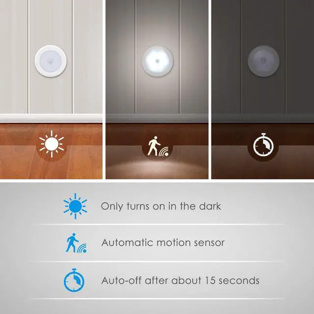 Alt view image 4 of 7 - Upgraded 3.15 Motion Sensor Light Indoor, Cordless Battery Powered Stick on LED Night Lights for Closet, Stair, Under Cabinet, Hallway, Kitchen (White - Pack of 3)