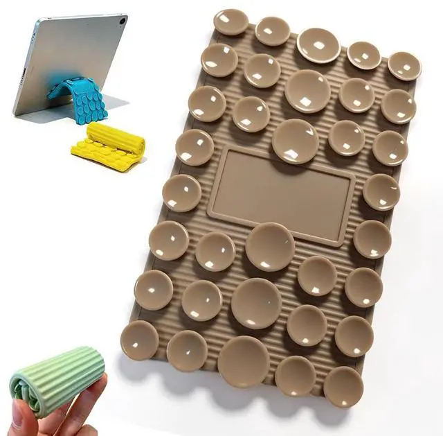 Main image of Silicone Phone Stand with Aluminum, Foldable Bendable Adjustable Holder for Desk, Portable Multi-Angle Stand (Coffee)