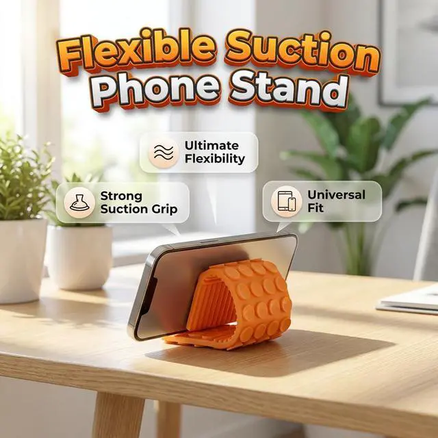 Alt view image 2 of 7 - Silicone Phone Stand with Aluminum, Foldable Bendable Adjustable Holder for Desk, Portable Multi-Angle Stand (Coffee)
