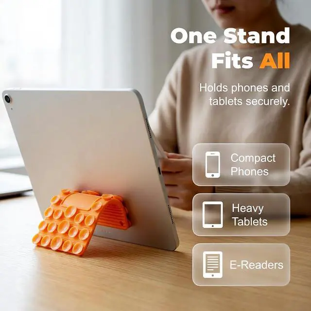 Alt view image 4 of 7 - Silicone Phone Stand with Aluminum, Foldable Bendable Adjustable Holder for Desk, Portable Multi-Angle Stand (Coffee)
