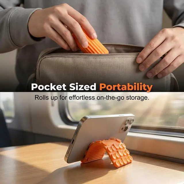 Alt view image 6 of 7 - Silicone Phone Stand with Aluminum, Foldable Bendable Adjustable Holder for Desk, Portable Multi-Angle Stand (Coffee)