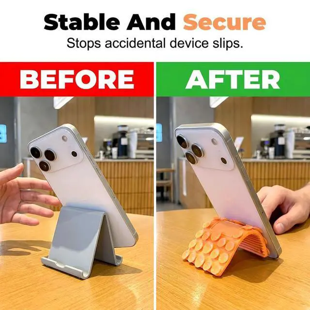 Alt view image 7 of 7 - Silicone Phone Stand with Aluminum, Foldable Bendable Adjustable Holder for Desk, Portable Multi-Angle Stand (Coffee)
