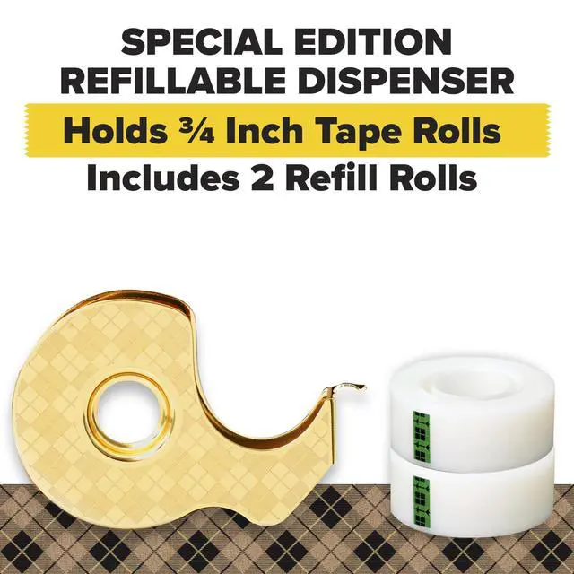 Alt view image 2 of 6 - 100-Year Anniversary Limited Edition Gold Tape Dispenser with 2 Magic Tape Refills (3/4 in x 550 in Roll, 66% Plant-Based Adhesive), Refillable, Single Pack