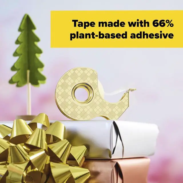 Alt view image 6 of 6 - 100-Year Anniversary Limited Edition Gold Tape Dispenser with 2 Magic Tape Refills (3/4 in x 550 in Roll, 66% Plant-Based Adhesive), Refillable, Single Pack