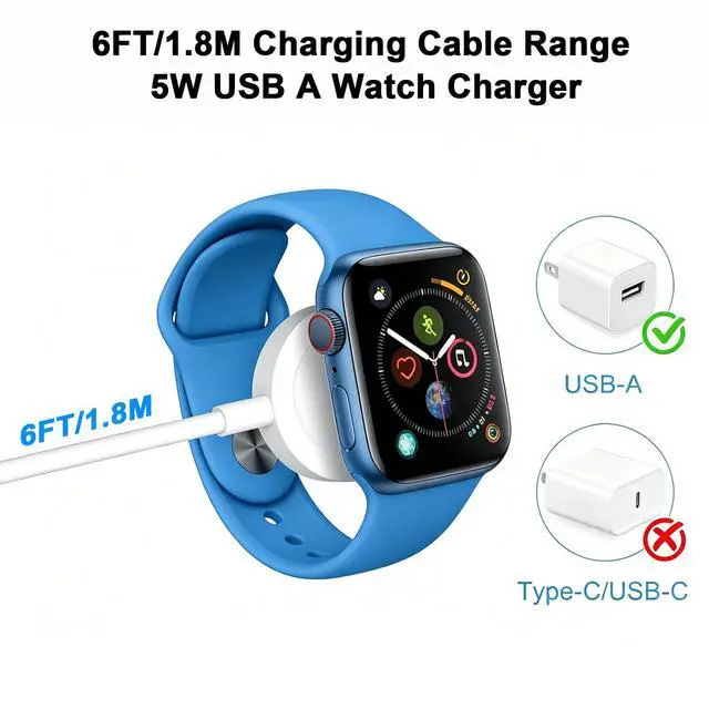 Alt view image 4 of 7 - Watch Charger for Apple Watch Charger,Long 6.6FT iWatch Portable Wireless Fast Charging Cable Cord with USB Wall Charge Plug Adapter Block Compatible with Apple Watch Series 10/9/8/7/SE/6/5/4/3/2