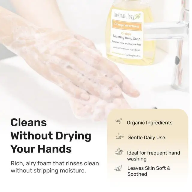 Alt view image 4 of 7 - Organic Foaming Hand Soap | Orange Sweetness Moisturizing Hand Wash | Clean Ingredients, Infused with Essential Oils (8.5 fl oz)