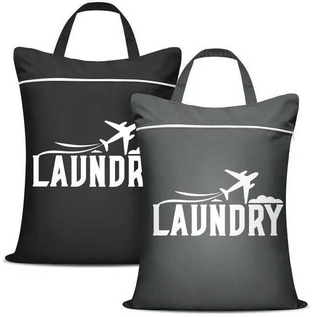 Main image of 2 Pcs Large Travel Laundry Bags - Washable Waterproof Wet Dry Bags for Dirty Clothes, Swimsuits, Gym Clothes, Laundry, Swimming Pool, Yoga, College Dorm (Black+Grey)