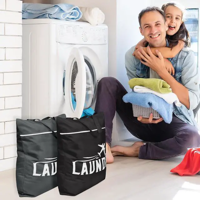 Alt view image 2 of 7 - 2 Pcs Large Travel Laundry Bags - Washable Waterproof Wet Dry Bags for Dirty Clothes, Swimsuits, Gym Clothes, Laundry, Swimming Pool, Yoga, College Dorm (Black+Grey)