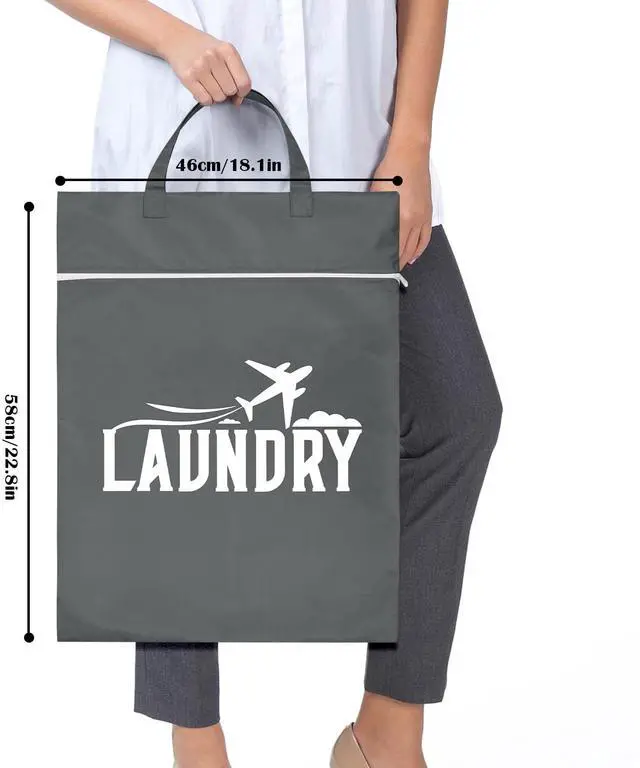 Alt view image 7 of 7 - 2 Pcs Large Travel Laundry Bags - Washable Waterproof Wet Dry Bags for Dirty Clothes, Swimsuits, Gym Clothes, Laundry, Swimming Pool, Yoga, College Dorm (Black+Grey)
