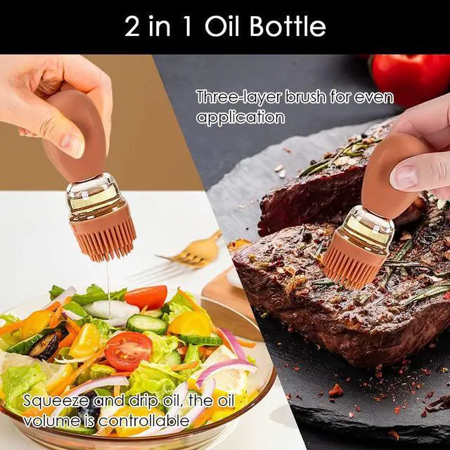 Alt view image 4 of 7 - Oil Dispenser with Brush - Glass Olive Oil Dispenser for Kitchen, 2 IN 1 Oil Dispenser Bottle with Silicone Basting Brush for Cooking Vinegar Sauce BBQ Grill Frying, T-OB21, Grey