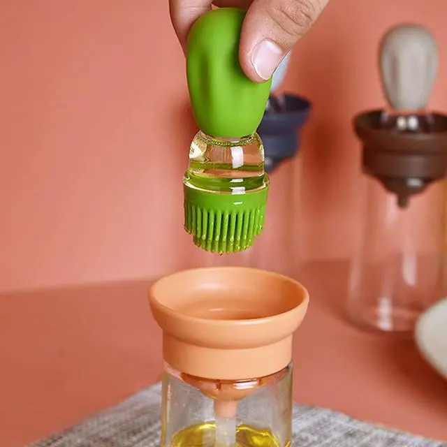 Alt view image 7 of 7 - Oil Dispenser with Brush - Glass Olive Oil Dispenser for Kitchen, 2 IN 1 Oil Dispenser Bottle with Silicone Basting Brush for Cooking Vinegar Sauce BBQ Grill Frying, T-OB21, Grey