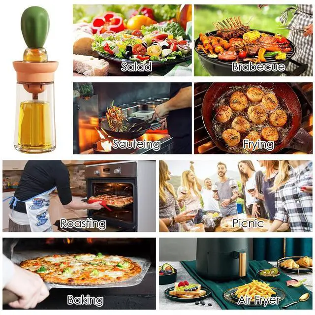 Alt view image 6 of 7 - Oil Dispenser with Brush - Glass Olive Oil Dispenser for Kitchen, 2 IN 1 Oil Dispenser Bottle with Silicone Basting Brush for Cooking Vinegar Sauce BBQ Grill Frying, T-OB21, Grey