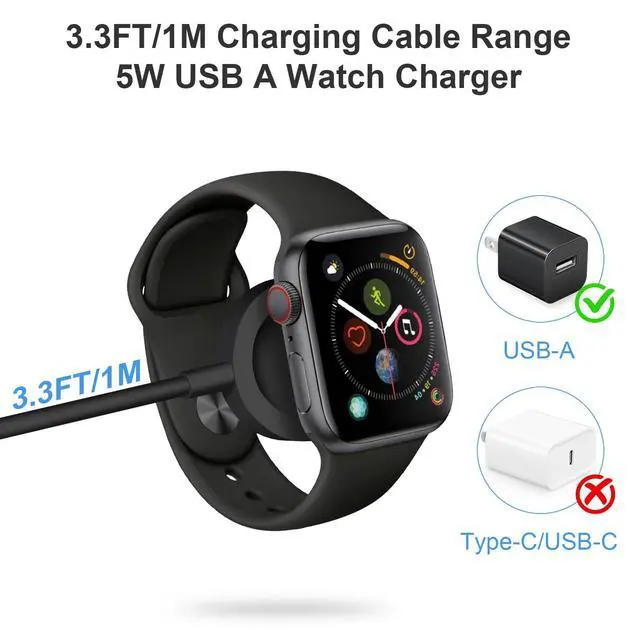 Alt view image 2 of 7 - Fast Charger for Apple Watch Charger, Magnetic iWatch Charger to USB A Cable 3.3FT with USB A Wall Plug Adapter for Apple iWatch Series Ultra/10/9/8/7/6/SE/5/4/3/2 (Black)