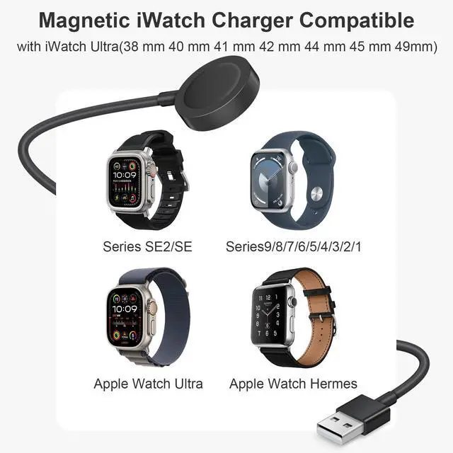Alt view image 4 of 7 - Fast Charger for Apple Watch Charger, Magnetic iWatch Charger to USB A Cable 3.3FT with USB A Wall Plug Adapter for Apple iWatch Series Ultra/10/9/8/7/6/SE/5/4/3/2 (Black)