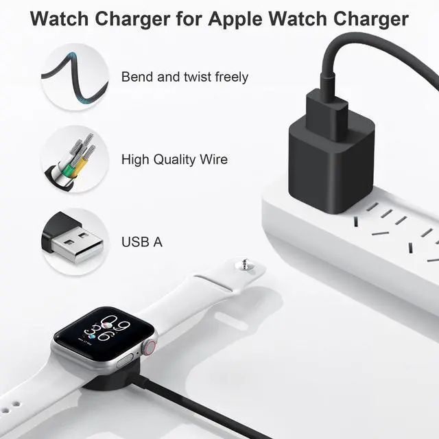 Alt view image 3 of 7 - Fast Charger for Apple Watch Charger, Magnetic iWatch Charger to USB A Cable 3.3FT with USB A Wall Plug Adapter for Apple iWatch Series Ultra/10/9/8/7/6/SE/5/4/3/2 (Black)