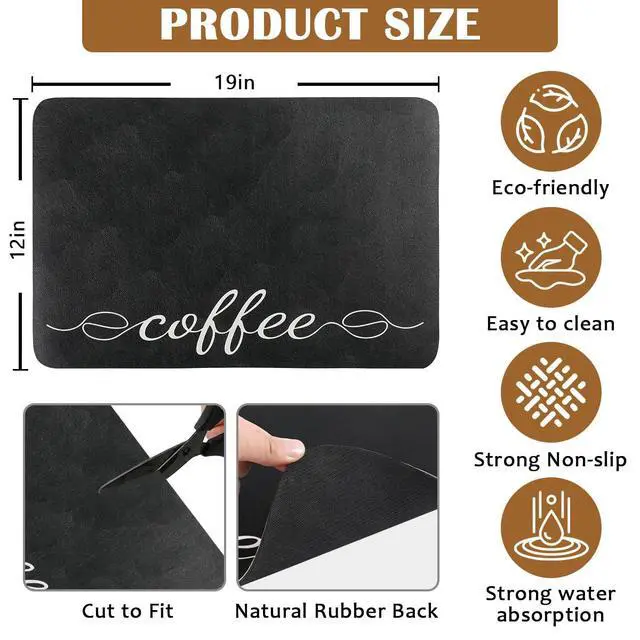 Alt view image 5 of 7 - Coffee Mat Dish Drying Mat for Kitchen Coffee Bar Accessories 12"x19"