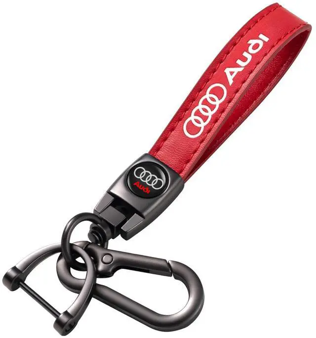 Main image of leather car keychain set for Audi S3 A3 RS3 A4 A5 A6 A7 RS7 A8 Q3 Q5 Q7 R8 men and women family present keychain key ring lanyard accessories (Red)