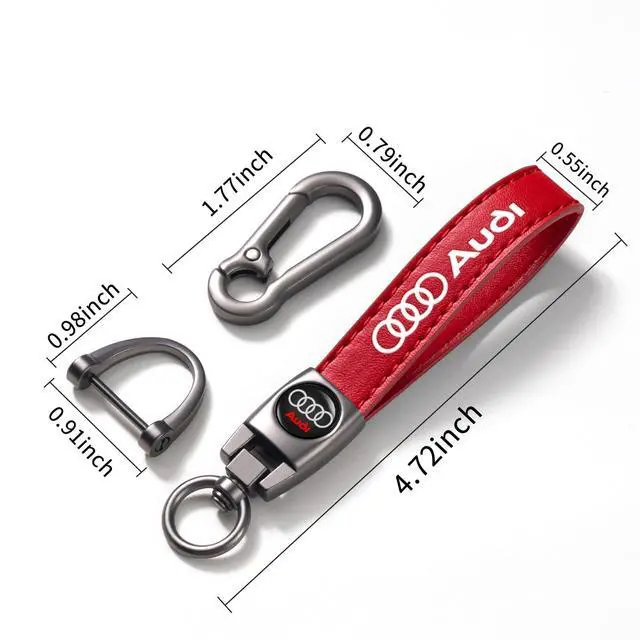 Alt view image 2 of 4 - leather car keychain set for Audi S3 A3 RS3 A4 A5 A6 A7 RS7 A8 Q3 Q5 Q7 R8 men and women family present keychain key ring lanyard accessories (Red)
