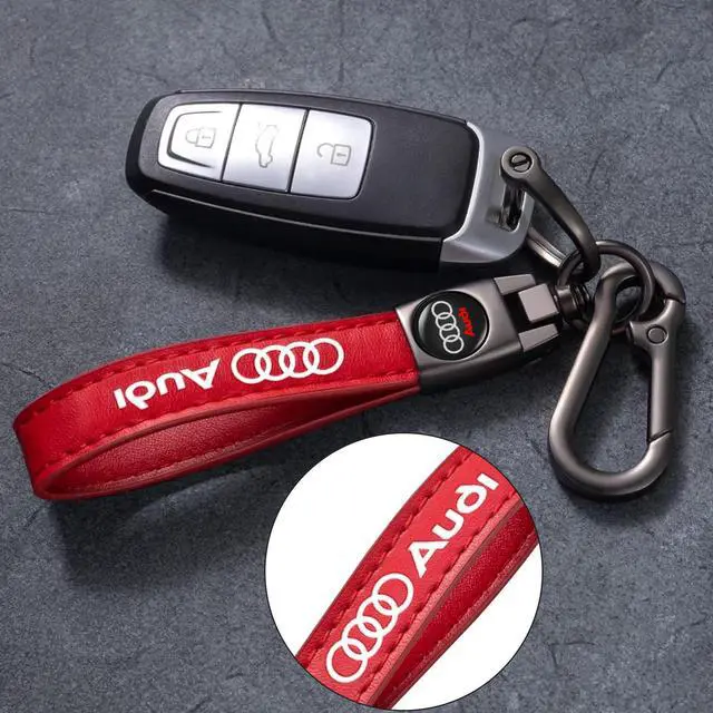 Alt view image 4 of 4 - leather car keychain set for Audi S3 A3 RS3 A4 A5 A6 A7 RS7 A8 Q3 Q5 Q7 R8 men and women family present keychain key ring lanyard accessories (Red)