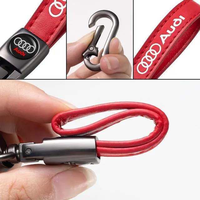 Alt view image 3 of 4 - leather car keychain set for Audi S3 A3 RS3 A4 A5 A6 A7 RS7 A8 Q3 Q5 Q7 R8 men and women family present keychain key ring lanyard accessories (Red)