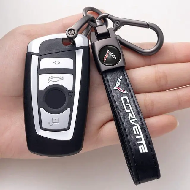 Alt view image 2 of 5 - Genuine Leather Car Keychain for Corvette C4 C6 C5 C7 C8 Z06 Key Chain for Men and Women Family Present Key Ring Accessories(Black)