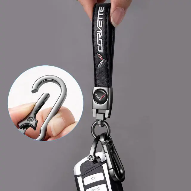 Alt view image 3 of 5 - Genuine Leather Car Keychain for Corvette C4 C6 C5 C7 C8 Z06 Key Chain for Men and Women Family Present Key Ring Accessories(Black)