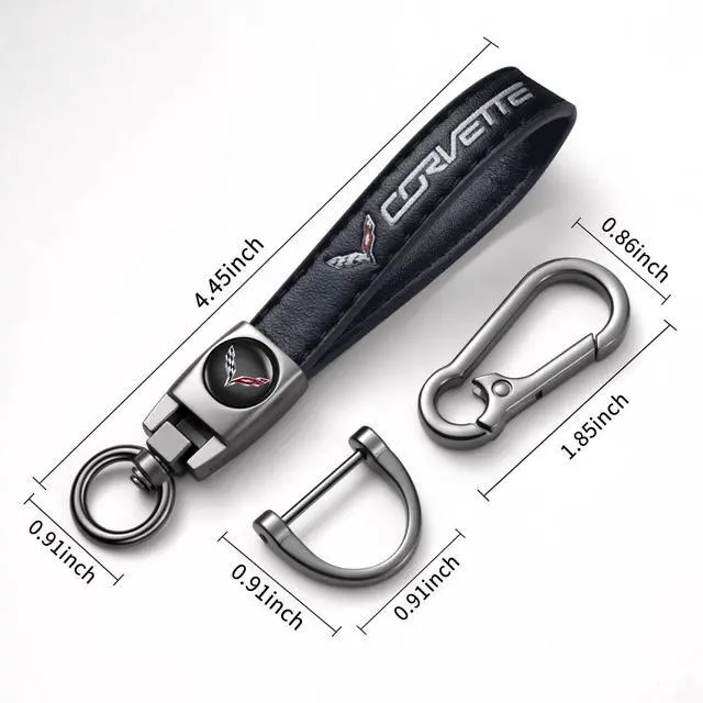 Alt view image 5 of 5 - Genuine Leather Car Keychain for Corvette C4 C6 C5 C7 C8 Z06 Key Chain for Men and Women Family Present Key Ring Accessories(Black)