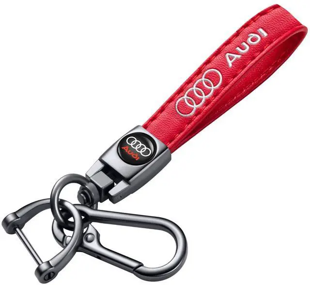 Main image of Genuine Leather Car Keychain Compatible with Audi Key ring Accessories Key Chain for Man and Woman Family Present Red