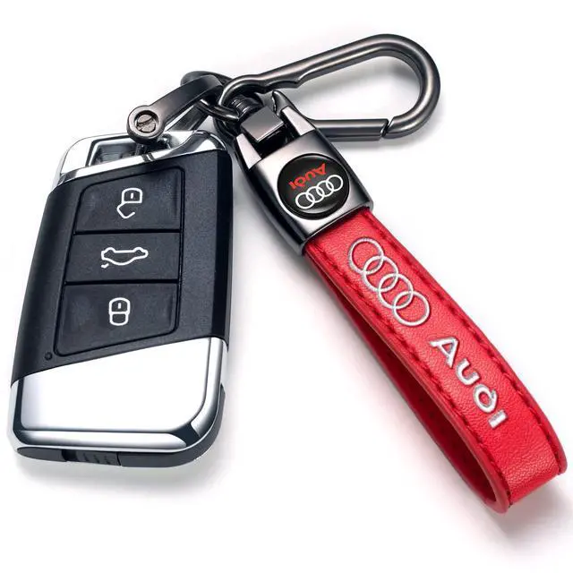 Alt view image 2 of 5 - Genuine Leather Car Keychain Compatible with Audi Key ring Accessories Key Chain for Man and Woman Family Present Red