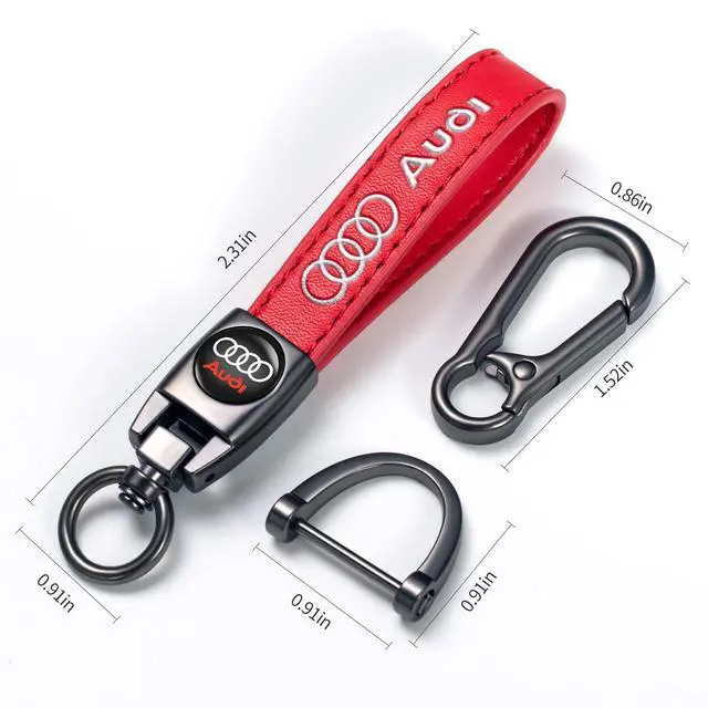Alt view image 5 of 5 - Genuine Leather Car Keychain Compatible with Audi Key ring Accessories Key Chain for Man and Woman Family Present Red