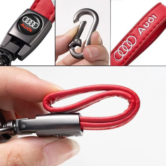 Alt view image 4 of 5 - Genuine Leather Car Keychain Compatible with Audi Key ring Accessories Key Chain for Man and Woman Family Present Red