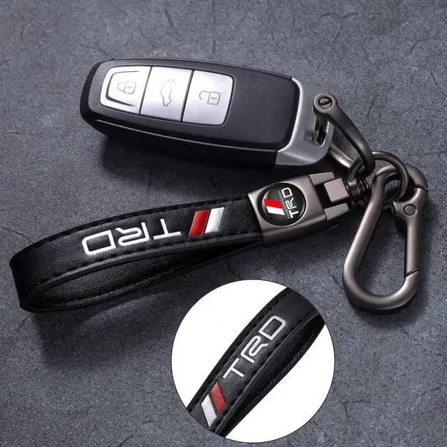 Alt view image 4 of 4 - leather car keychain set for toyota TRD men and women family present keychain key ring lanyard accessories (black)