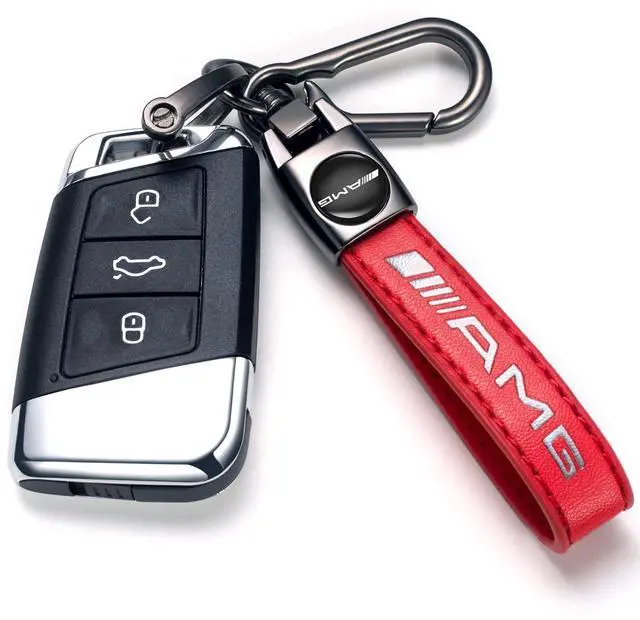 Alt view image 2 of 4 - Genuine Leather Key Chain Fit for Mercedes-Benz AMG Keychain KeyRing for Men and Woean Accessories Red